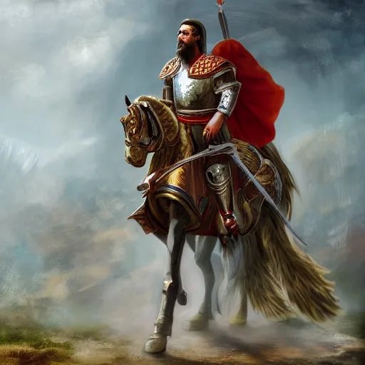 Prompt: a roman conquistador. trending on art station. 8 k. beautifully detailed. subject fully in frame. fantasy