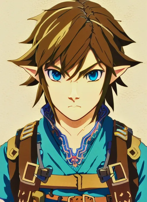 Prompt: headshot of link from breath of the wild, kyoto animation still, finely illustrated face, intricately detailed features, digital painting, makoto shinkai, painted by ilya kuvshinov and katsura masakazu and alphonse mucha and satoshi kon