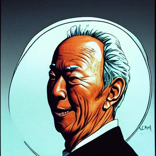 Image similar to portrait of lee kuan yew, by moebius