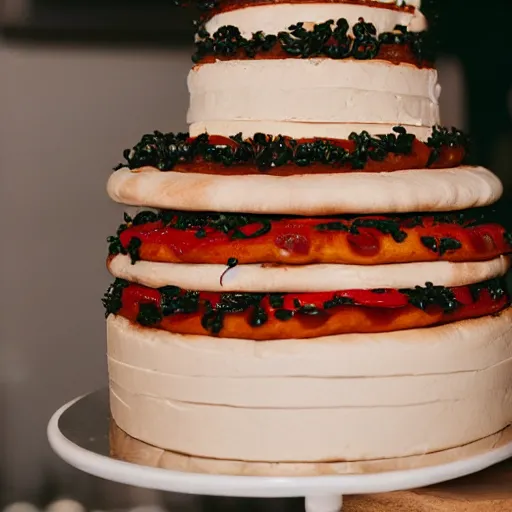 Image similar to multilayer pizza wedding cake, 4 k food photography