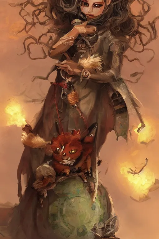 Image similar to cute little anthropomorphic foxy witch wearing a cape and a dreadlocks, tiny, small, miniature fox, baby animal, short, pale woodcut armor, cute and adorable, pretty, beautiful, DnD character art portrait, matte fantasy painting, DeviantArt Artstation, by Jason Felix by Steve Argyle by Tyler Jacobson by Peter Mohrbacher, cinematic lighting