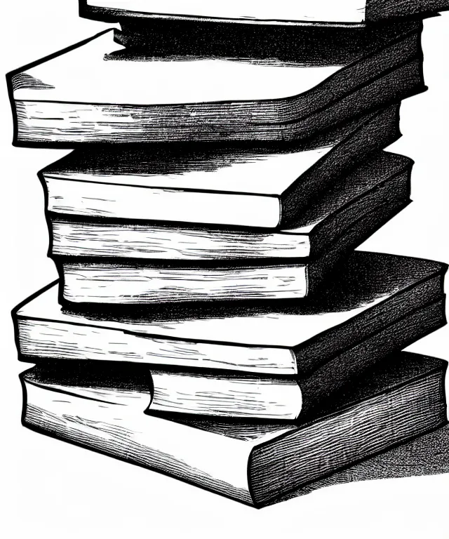 Image similar to an apple on top of a stack of books on a white background, art by piranesi, black ink, black and white, vector, vector art