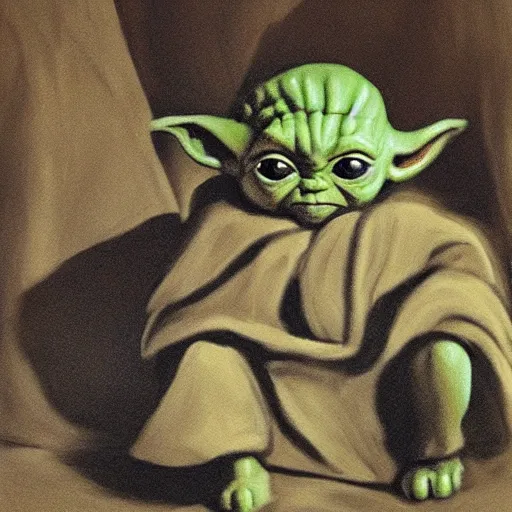 Image similar to caveman painting of baby yoda