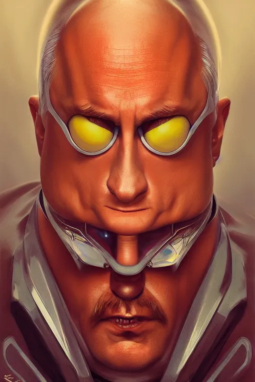 Image similar to vladimir putin as an evil stupid robotnik dr eggman, realistic portrait, symmetrical, highly detailed, digital painting, artstation, concept art, smooth, sharp focus, illustration, cinematic lighting, art by artgerm and greg rutkowski and alphonse mucha