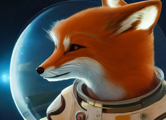 Prompt: An anthropomorphic fox as a retrofuturistic astronaut, helmet with led lights, freely floating in space, large planet in the background, volumetric lighting, glowing lights, 4k, octane, digital painting, artstation, concept art, cinematic film, sharp focus, illustration, art by artgerm and greg rutkowski and alphonse mucha , wide angle view,