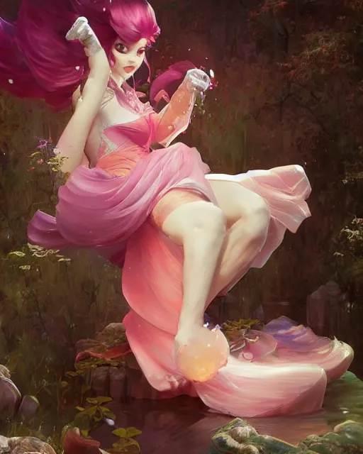 Image similar to princess peach, pink, splash aura in motion, floating pieces, painted art by tsuyoshi nagano, greg rutkowski, artgerm, alphonse mucha, spike painting