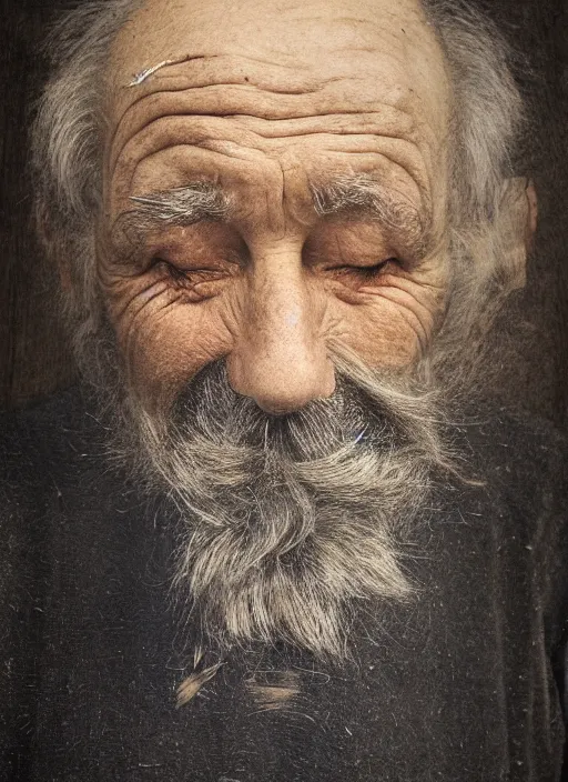 Prompt: Portrait of an old man made of smoke