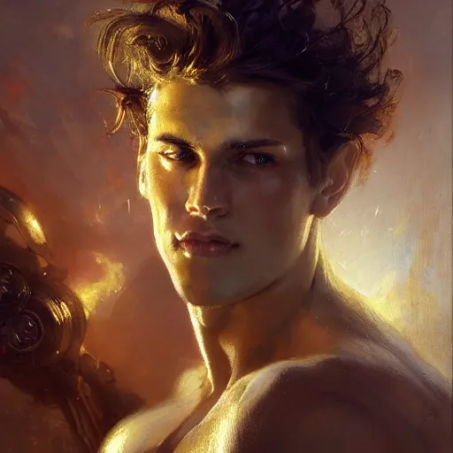 Prompt: handsome portrait of a young guy fitness posing, war hero, joyful, radiant light, caustics, by gaston bussiere, bayard wu, greg rutkowski, giger, maxim verehin