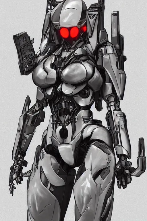 Prompt: full body illustration!! a female transformer with hollow skull eyes, very symmetrical face!! highly detailed, by yoji shinkawa, by kenny carmody, by ryouta otsuka, by hideyuki ashizawa, by marc nagel, by arknect metal gear solid, transformers cinematic universe, deviantart, artstation, pinterest, unreal engine