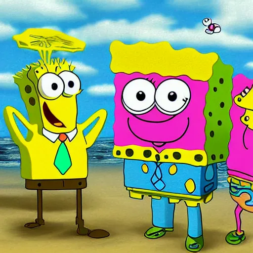 Prompt: spongebob squarepants under weed clouds, digital art, amazing detail, by Alexis Franklin