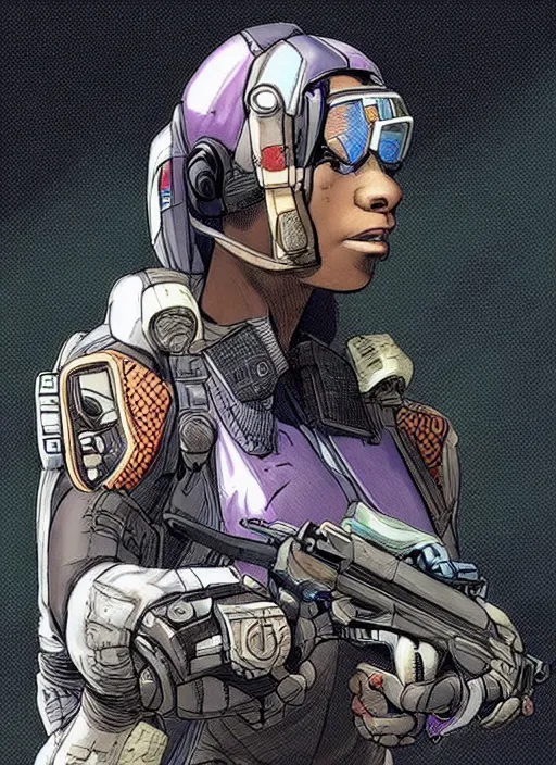 Image similar to maria igwe. apex legends cyberpunk spy in stealth suit. concept art by james gurney and mœbius. gorgeous face.