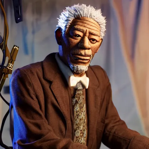 Prompt: animatronic Morgan Freeman, exposed wires, photo, Stan Winston studios, detailed, 4k