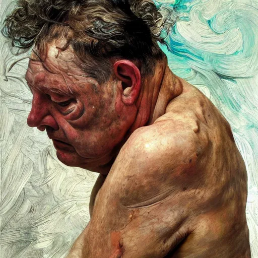 Image similar to high quality high detail painting by lucian freud and jenny saville, hd, slap, turquoise