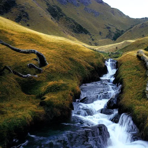 Image similar to Lord of the rings landscape in newzealand high quality