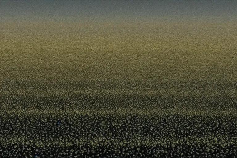 Image similar to an ultra realistic cinematic landscape of a serene vast landscape, matrix code, detailed, deep focus, movie still, dramatic lighting, ray tracing, by werner herzog and ryoji ikeda