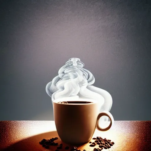 Prompt: a beautiful detailed 3 d matte portal in a cup of coffee on a desk, ominous, magical realism, texture, intricate, whirling smoke radiant colors, fantasy, volumetric lighting, high details