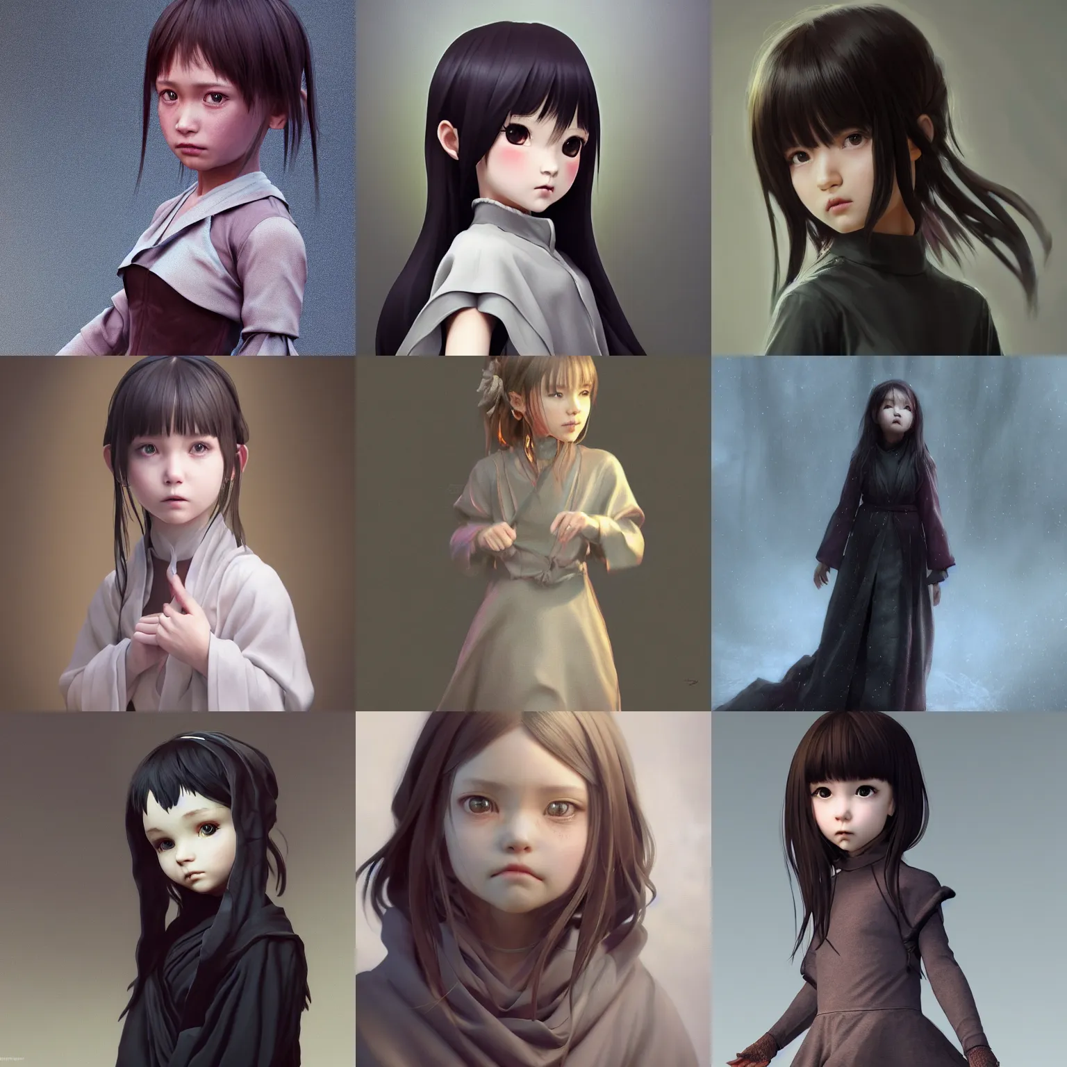 Image similar to Clothed.realistic style at CGSociety by WLOP,ilya kuvshinov,krenz cushart,Greg Rutkowski,trending on artstation.Zbrush sculpt colored,Octane render in Maya,Houdini VFX.Realistic fantasy cute young girl who is dark disciple,expressing joy,wearing mystic robe,silky hair, deep eyes.Oil painting.Cinematic dramatic atmosphere,sharp focus,soft volumetric studio lighting.