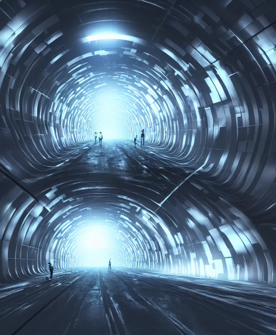 Prompt: highly detailed photo of very high speed air moving inside futuristic tunnel experiment, 3 d render, fantasy art station style, hyper realistic, concept art, 8 k detail post - processing