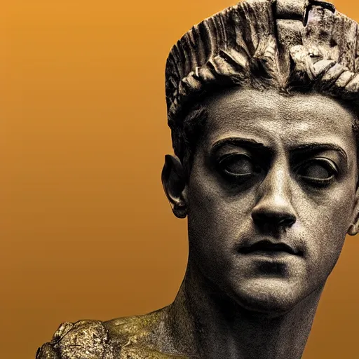 Image similar to rami malek as gorgeous statue of ancient roman emperor, 3 d photorealistic, high resolution render, museum photoshot, 8 k