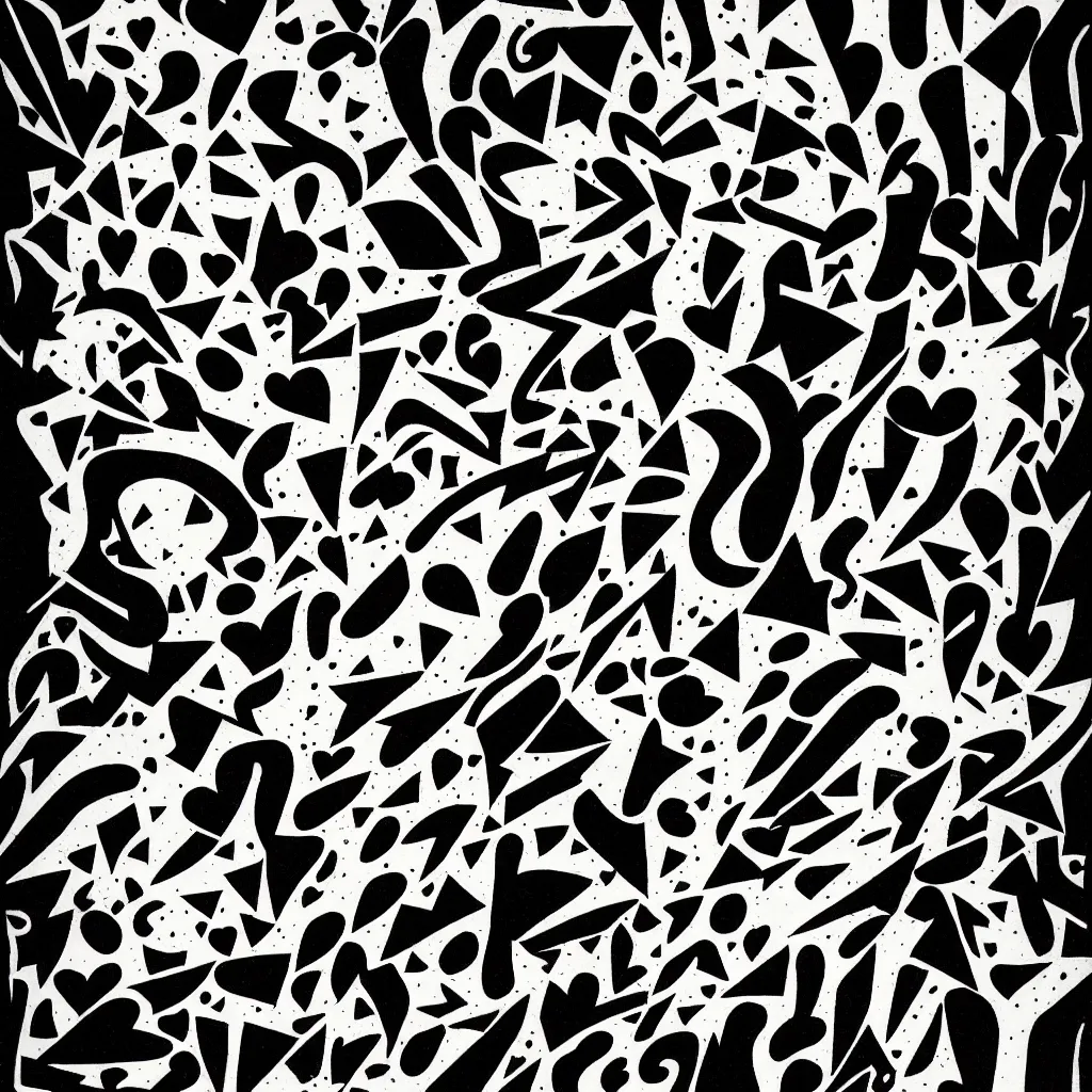 Prompt: french woman, abstract, jet set radio artwork, ryuta ueda artwork, cryptic, ink, spots, asymmetry, stipple, lines, pointillism, crosshatching, linework, pitch bending, stripes, dark, ominous, eerie, hearts, minimal, points, technical, natsumi mukai artwrok, folds