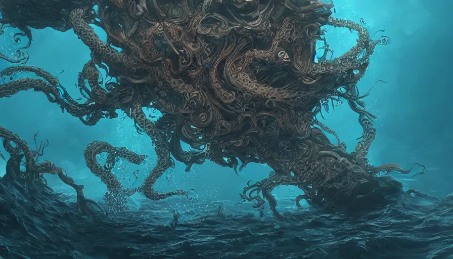 Image similar to Cthulu underwater, hyperdetailed, artstation, cgsociety, 8k