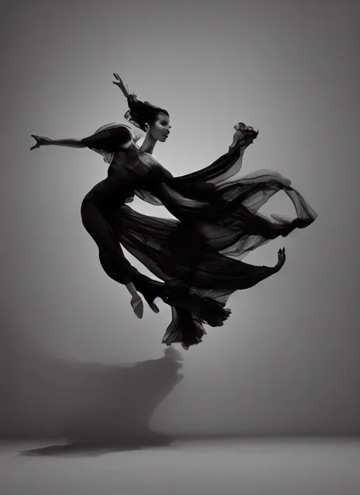 Image similar to a Photorealistic dramatic hyperrealistic render of a glamorous beautiful Female smoke dancer by Ken Brower and Deborah Ory of NYC Dance project,Lois Greenfield,Flowing cloth and smoke,Beautiful dynamic dramatic dark moody lighting,volumetric,shadows,cinematic atmosphere,Octane render,8K