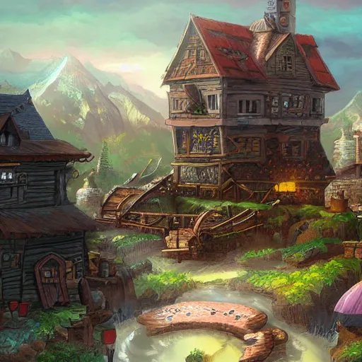 Image similar to fantasy town, game concept art, illustration,