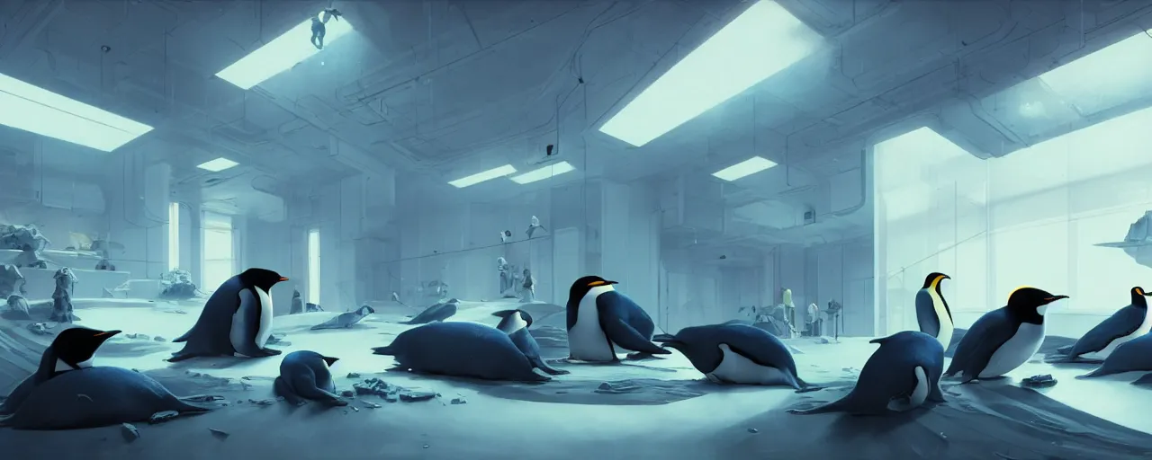 Prompt: duotone concept illustration of emperor penguins in modern computer room. cinematic scene. volumetric lighting. golden ratio accidental renaissance. by sachin teng and sergey kolesov and ruan jia and heng z. graffiti art, scifi, fantasy, hyper detailed. octane render. concept art. trending on artstation