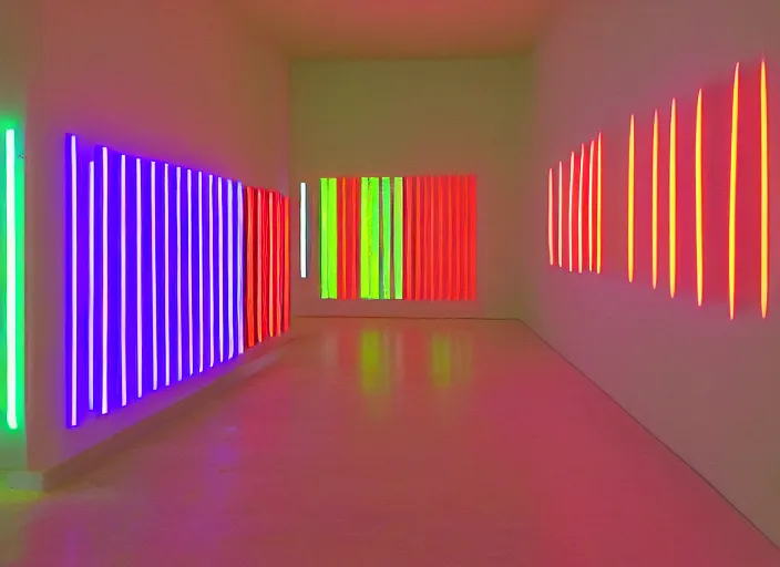 Image similar to painting of a dan flavin installation by thomas cole