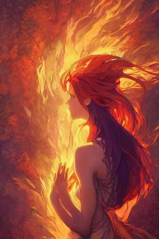anime girl holding fire