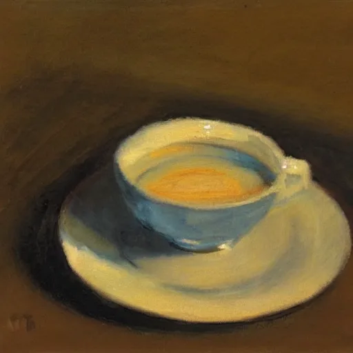 Prompt: a still life of a cup of coffee, impressionism