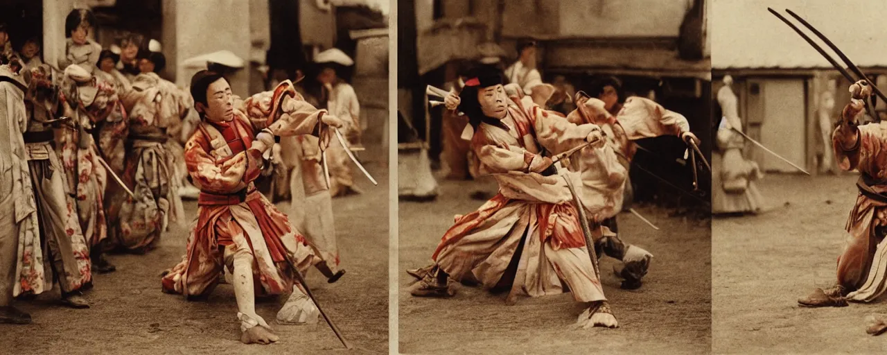 Image similar to 1 8 0 0 s japanese samurai battling spaghetti!, ultra - realistic faces, fine detail, in the style of diane arbus, canon 5 0 mm, wes anderson, kodachrome, retro