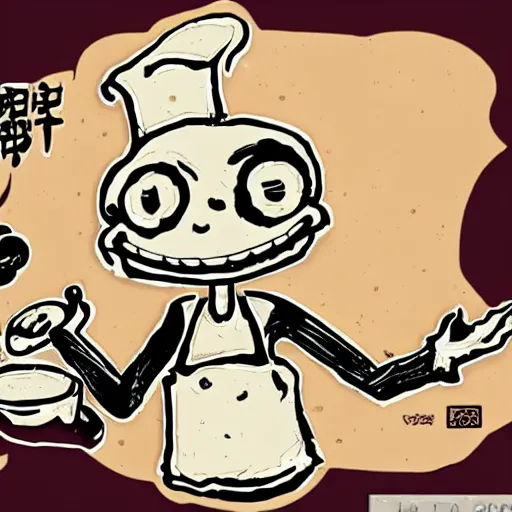 Prompt: evil anthropomorphic cookie cooking a bunch of cookies, in the kitchen, award winning manga style, black ink