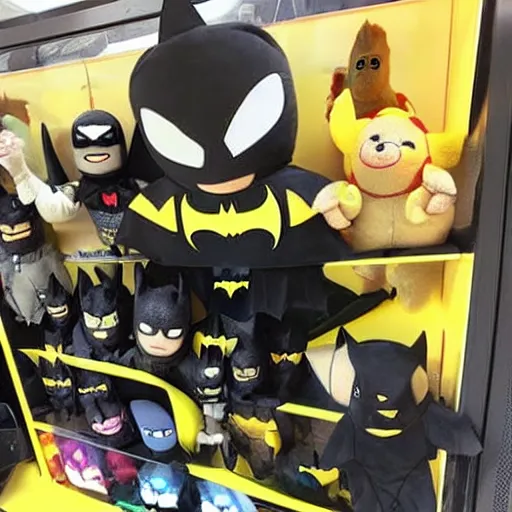 Image similar to Batman Plushies inside a claw machine