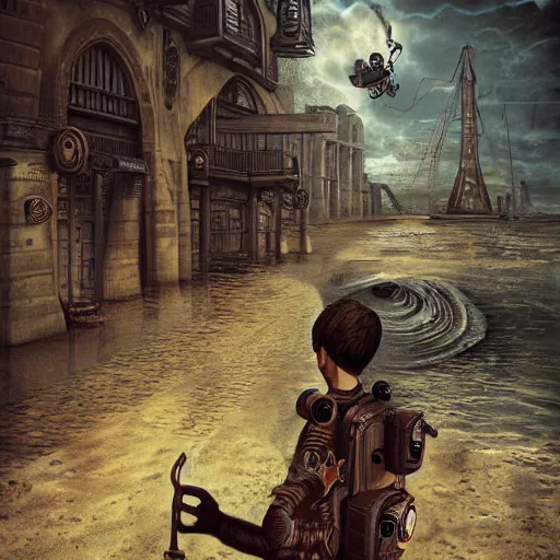 Image similar to oscuba diver steampunk epic digital art, trending on artstation, hyper realistic detail, surreal, desolate