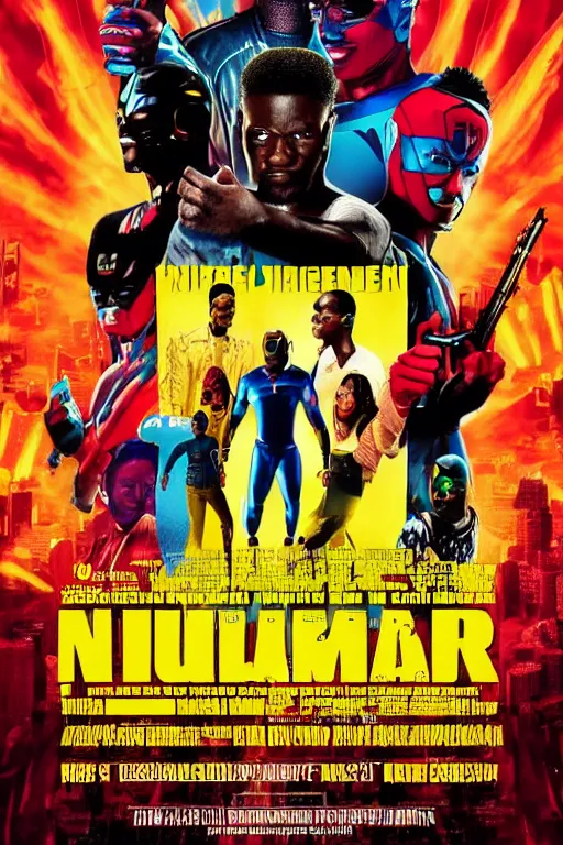 Image similar to nigerian superhero, an ultrafine detailed movie poster, poster design, concert poster