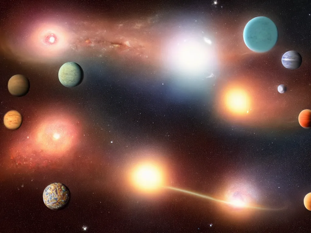 Prompt: five planets behind the galaxy