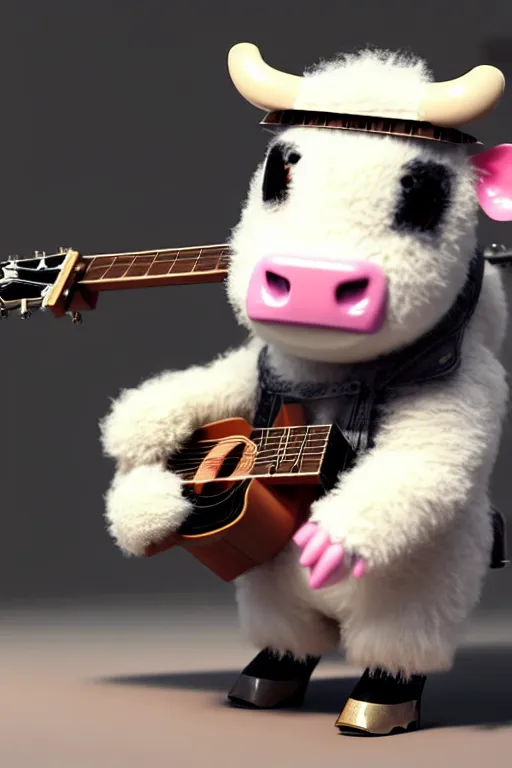 Prompt: high quality 3 d render very cute fluffy! cyborg cow plays guitar, highly detailed, unreal engine cinematic smooth, in the style of blade runner & detective pikachu, hannah yata charlie immer, moody light, low angle, uhd 8 k, sharp focus