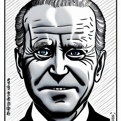 Image similar to Creepy Joe Biden by Junji Ito, horror manga