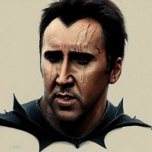 Image similar to Portrait of a man by Greg Rutkowski, Nicolas Cage as Batman, highly detailed portrait, scifi, digital painting, artstation, concept art, smooth, sharp foccus ilustration, Artstation HQ.