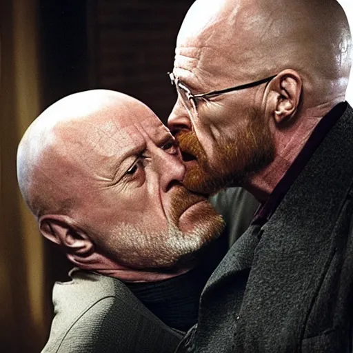 Image similar to jonathan banks kissing walter white, face close up