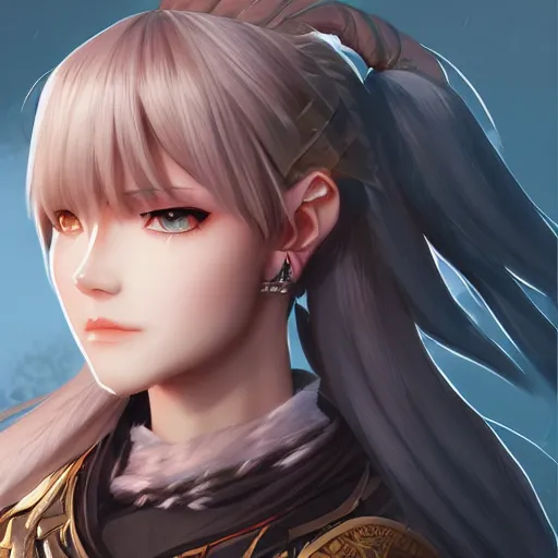 Prompt: a female warrior, character art portrait, anime key visual, official media, illustrated by wlop, extremely detailed, 8 k, trending on artstation, cinematic lighting, beautiful