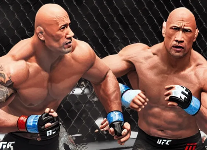 Image similar to dwayne the rock johnson in the ufc, 4 k, photorealistic