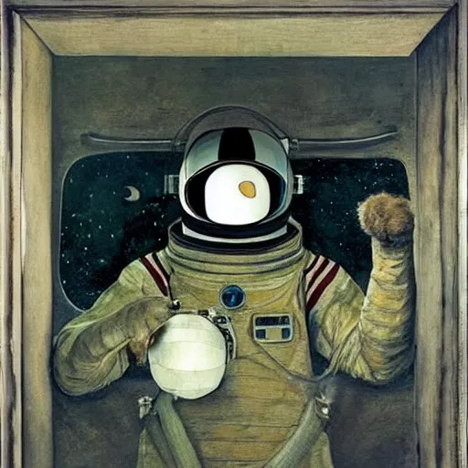 Image similar to a cat astronaut by Andrew Wyeth