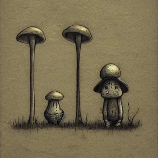 Prompt: mushroom sketch, by john kenn mortensen and alexander jansson