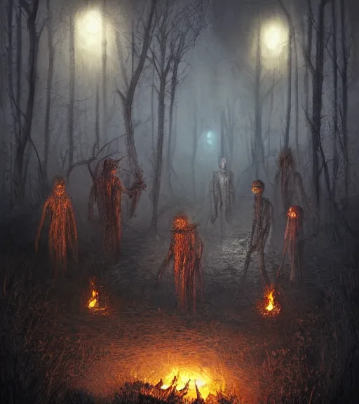 Prompt: gothic decaying pyromancers, digital painting, liminal eerie midnight backlit, a picture taken by Michael Komarck