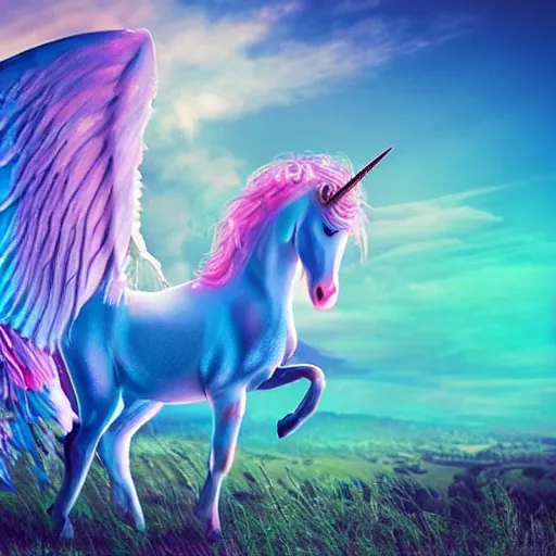 Image similar to a iridescent unicorn with wings eating in a field of marijuana, wildlife photography, 8 k, highly detailed