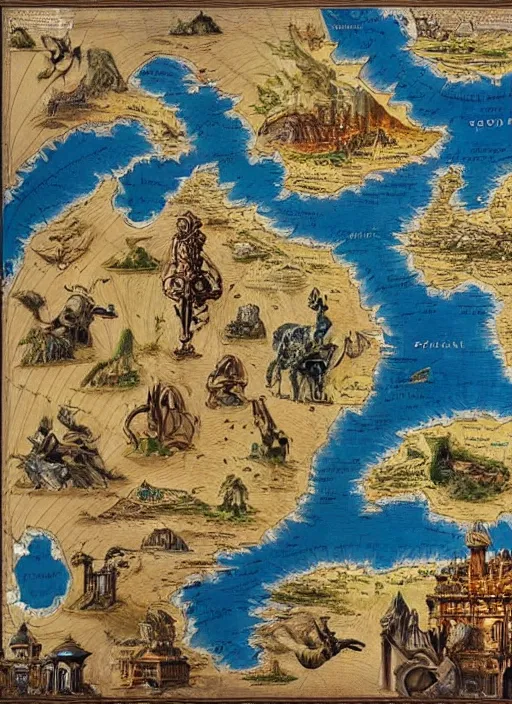 Image similar to detailed world map _ by _ filipe _ pagliuso _ and _ justin _ gerard _ symmetric _ fantasy _ highly _ detailed _ realistic _ intricate _ port