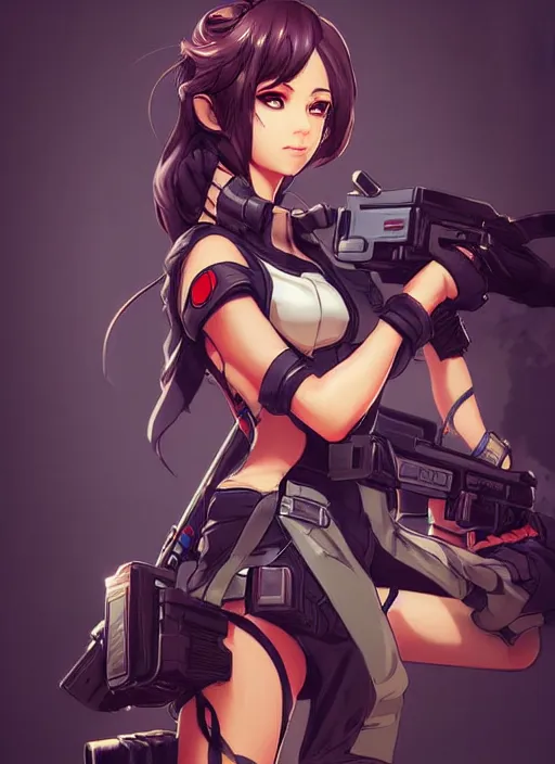 MushPZ, smiling, anime, anime girls, fan art, weapon