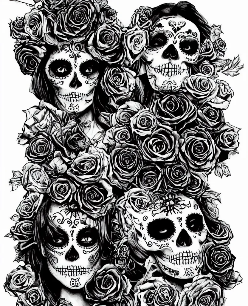 Prompt: a chaotic goddess of death skull black rose s day of the dead gothic beauty pretty gorgeous